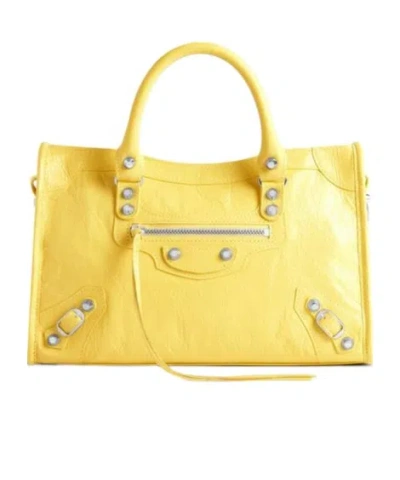 Balenciaga Small Le City Textured-leather Tote Bag In Yellow