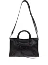 Balenciaga Leather Shoulder Bag With Front Zip Pocket In Black