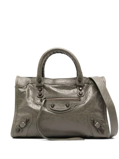 Balenciaga Buckle Strap Tote Bag With Zip Pocket In Green