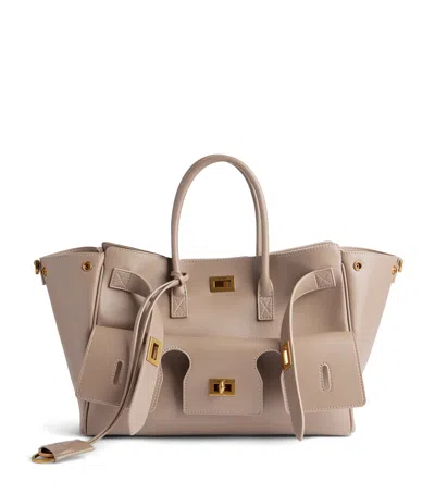 Balenciaga Small Leather Bel Air Tote Bag In Beige