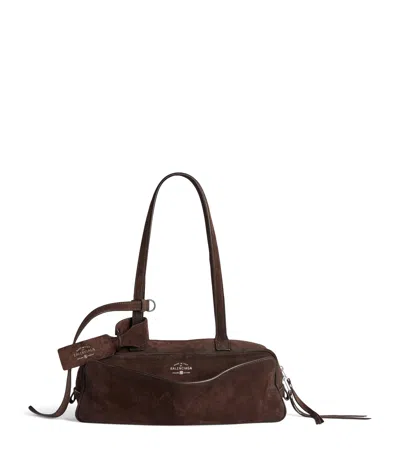 Balenciaga Small Leather Carrie Bowling Top-handle Bag In Brown