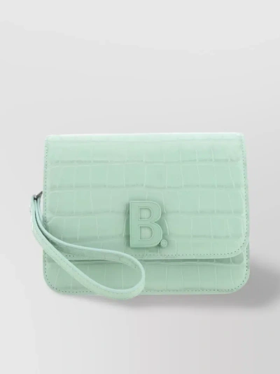 Balenciaga Small Leather Crossbody Bag With Crocodile Texture And Chain Strap In Pastel