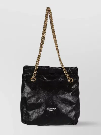 Balenciaga Small Leather Tote Bag With Chain-link Strap In Black