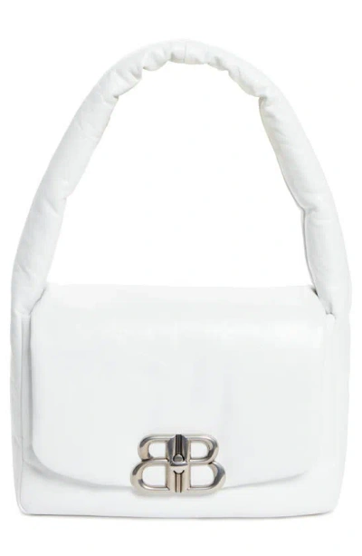 Balenciaga Small Monaco Leather Shoulder Bag In Optic White