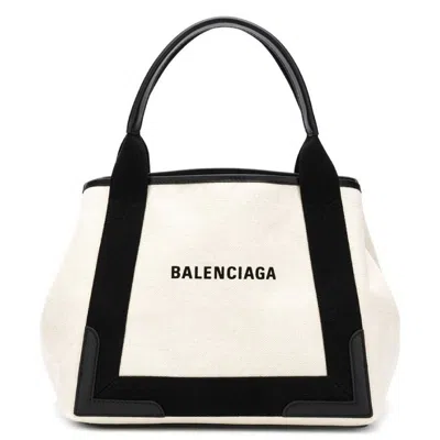 Balenciaga Small Navy Cabas Tote Bag In White