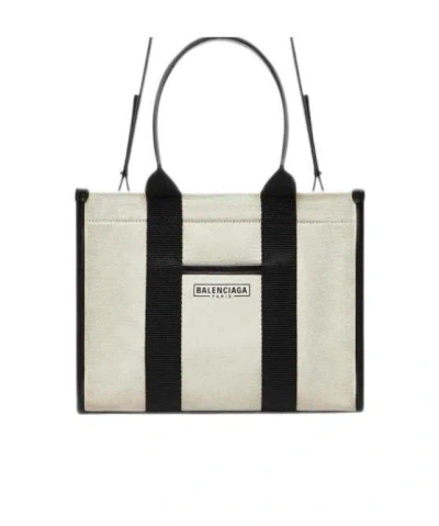 Balenciaga Small Neo Navy Canvas Tote Bag In Black
