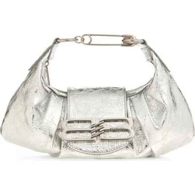 Balenciaga Small Pamela Crinkled Metallic Leather Shoulder Bag In Blue