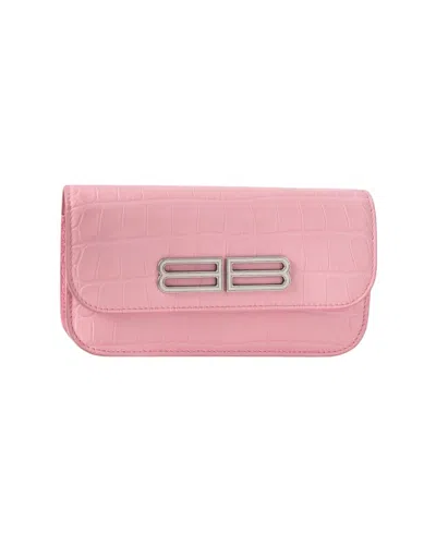 Balenciaga Small Pink Crocodile-textured Pochette