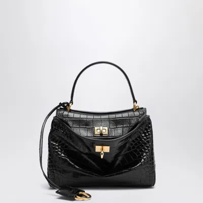 Balenciaga Small Rodeo Bag In Black Crocodile-effect Leather Women