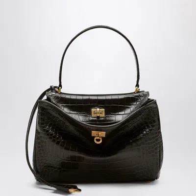 Balenciaga Small Rodeo Bag In Crocodile-effect In Black