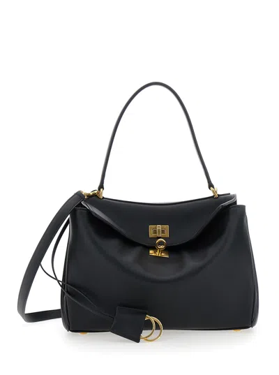 Balenciaga 'small Rodeo' Black Handbag With Detachable Key Holder In Smooth Leather Woman