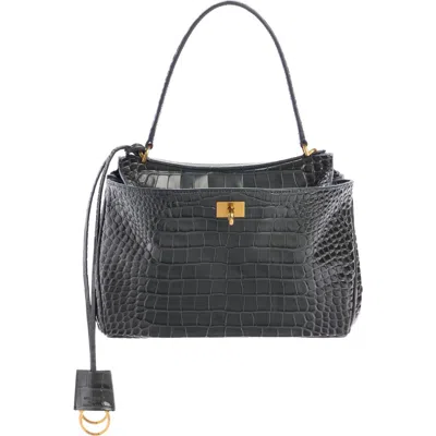 Balenciaga Small Rodeo Croc Embossed Leather Top Handle Bag In Brown