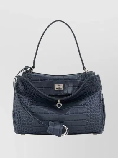 Balenciaga Small Rodeo Handbag Crocodile Texture In Blue