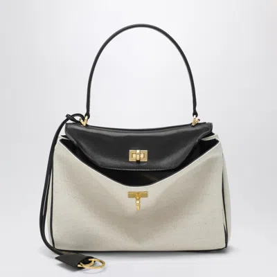 Balenciaga Small Rodeo Handbag In Linen And Lambskin, Natural/black In Multi