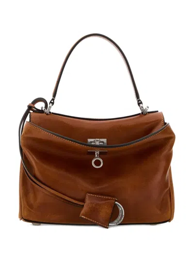 Balenciaga Women Caramel Leather Mini Rodeo Handbag In Brown