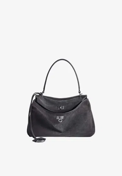 Balenciaga Small Rodeo Suede Shoulder Bag In Gray