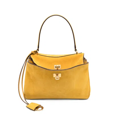 Balenciaga Small Rodeo Suede Tote Bag In Yellow