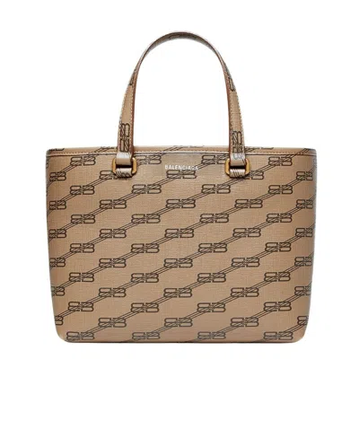 Balenciaga Small Signature East-west Shopper Tote In Brown