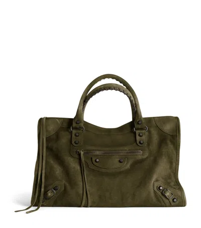 Balenciaga Small Suede Le City Top-handle Bag In Green