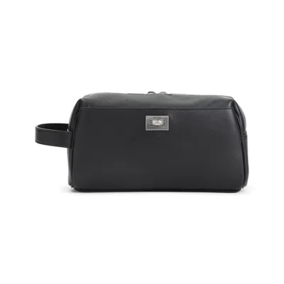 Balenciaga Black Leather Rodeo Toiletry Pouch In Metallic