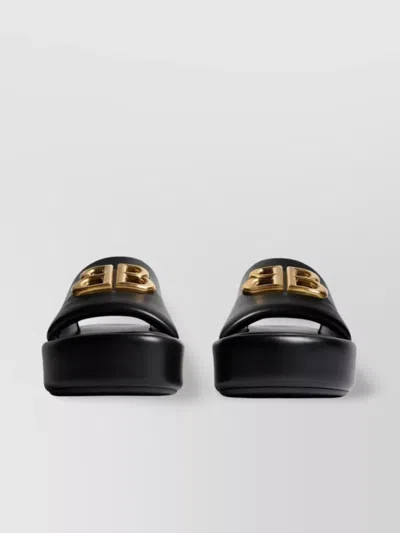 Balenciaga Smooth Grain Lambskin Open Toe Platform Sandals In Black