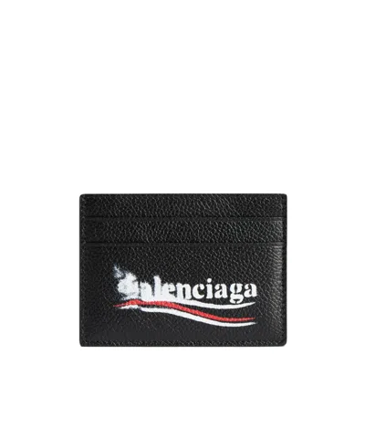 Balenciaga Smudged Logo-print Leather Cardholder In Black