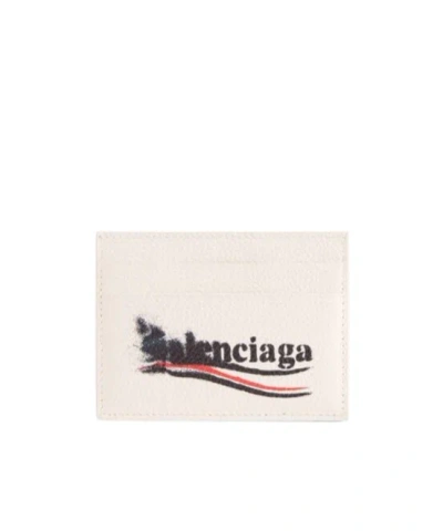 Balenciaga Smudged Logo-print Leather Cardholder In White