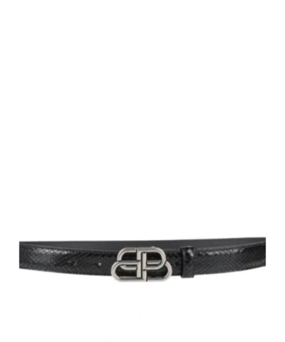 Balenciaga Snakeprint Glossy Leather Belt In Black