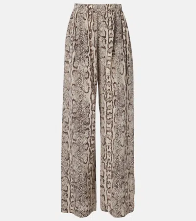 Balenciaga Snake-print Silk Palazzo Pants In Multi