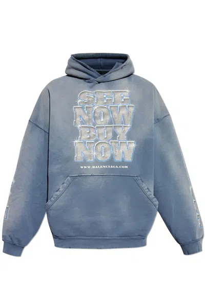 Balenciaga Snbn Large Fit Hoodie In Blue