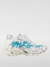Balenciaga Distressed White Sneakers With Bold Graphic Print In Weiss