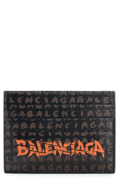 Balenciaga Snob Allover Logo Card Holder In Brown