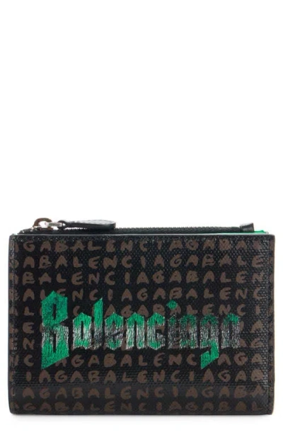 Balenciaga Snob Allover Logo Coated Canvas Bifold Wallet In Brown