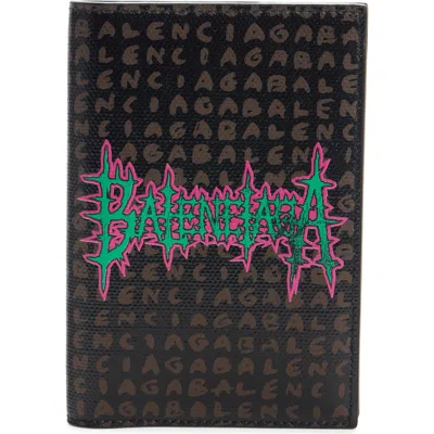 Balenciaga Snob Allover Logo Coated Canvas Passport Holder In Black
