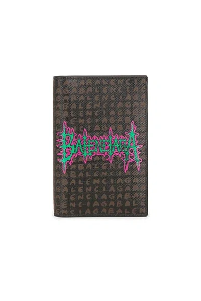 Balenciaga Snob Passport Holder In Black & Metal Grass