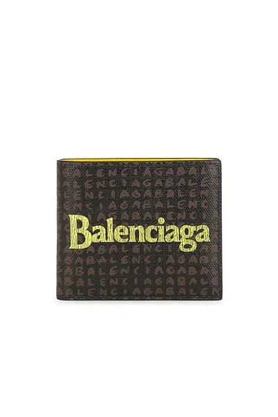 Balenciaga Snob Square Fold Wallet In Black & Yellow