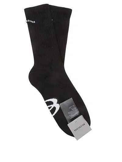 Balenciaga Logo Detailed Ribbed Socks In Black