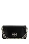 Balenciaga Leather Shoulder Bag With Metal Monogram In Black