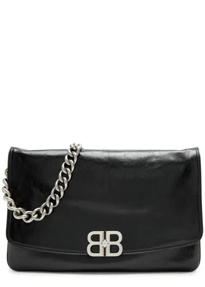 Balenciaga Soft Flap Leather Shoulder Bag, Leather Bag, Black
