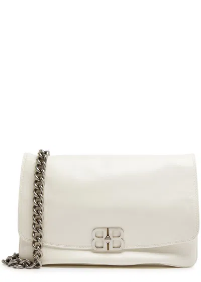 Balenciaga Soft Flap Leather Shoulder Bag In White
