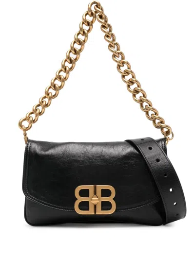 Balenciaga Soft Mini Leather Handbag With Chain-link Handle In Black