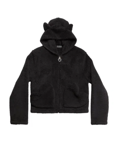 Balenciaga Softwear Heart Zip-up Hoodie In Black