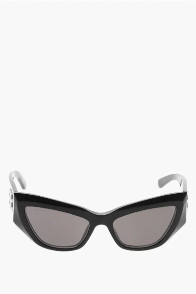 Balenciaga Solid Color Butterfly Sunglasses With Contrasting Monogram In Black