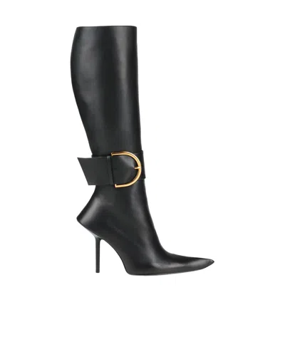 Balenciaga Solid-color Thin-heel Thigh-high Boots In Black