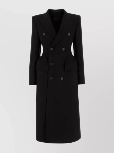 Balenciaga Sophisticated Wool Coat With Flap Pockets In Black