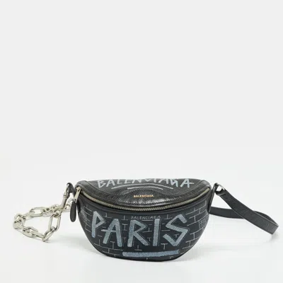 Pre-owned Balenciaga Souvenir Graffiti Xxs Black Leather Belt Bag