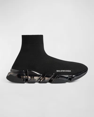 Balenciaga Women's Speed 2.0 Full Clear Sole Recycled Knit Sneakers In Black