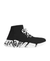 Balenciaga Speed 2.0 Knit Graffiti Snakers In Black