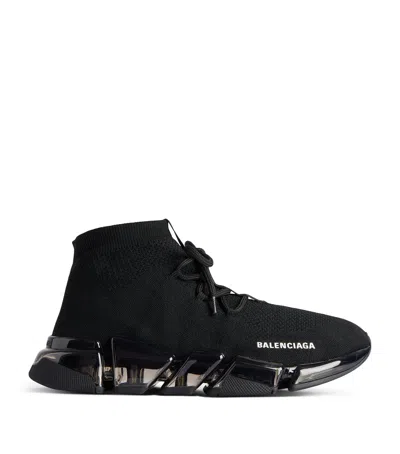 Balenciaga Men's Speed 2.0 Lace Up Full Clear Sole Recycled Knit Sneaker In Black