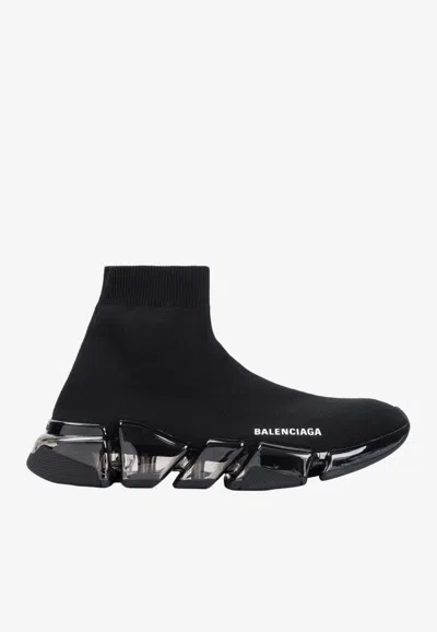 Balenciaga Speed 2.0 Full Clear Sole 3d Knit Sneakers In Black